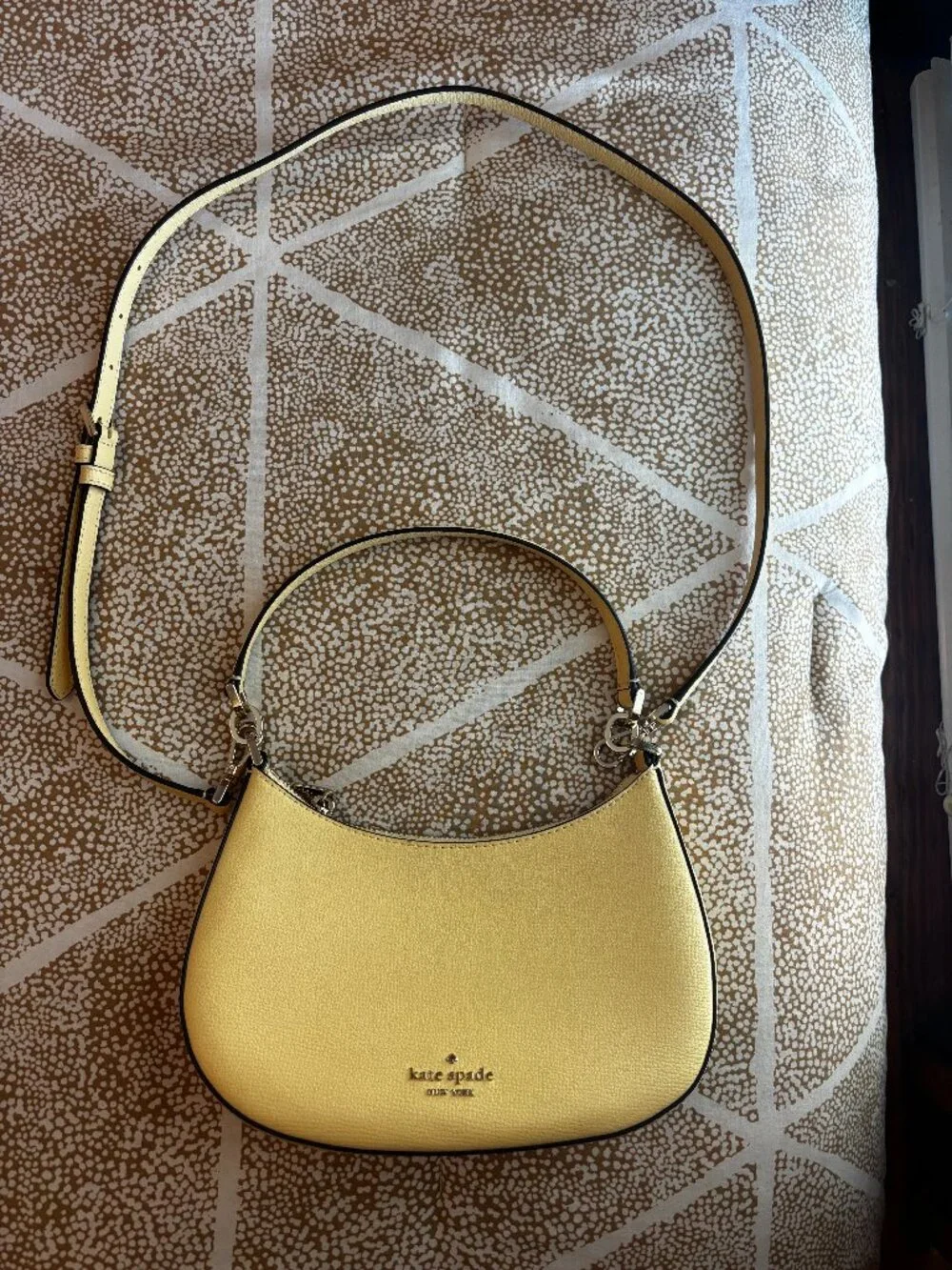 kate spade Yellow Pebbled Leather Crescent Shoulder Bag w/ Adjustable Strap